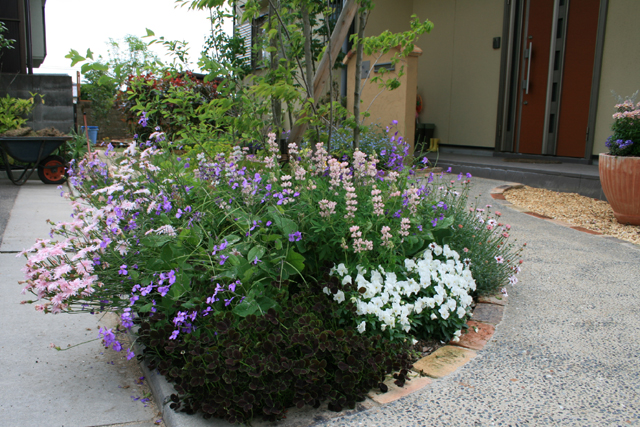 道路脇のスペースを活用したアピール度抜群の花壇