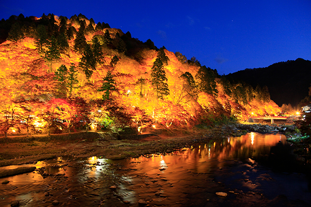 昼間の色鮮やかな飯盛山も美しいが、夜間のライトアップはまた格別
