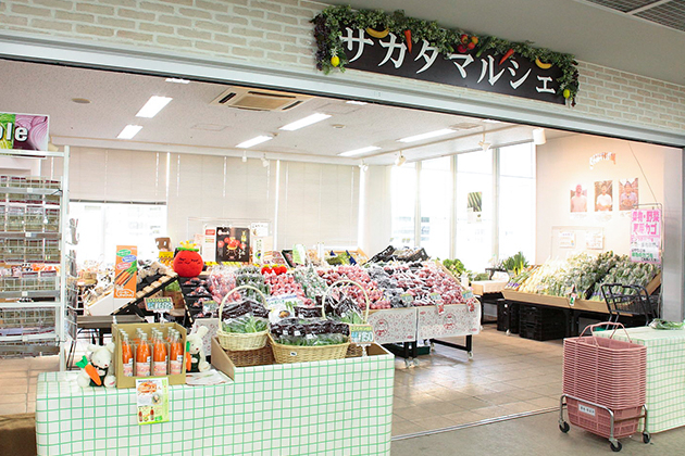 本館に常設された青果売り場「サカタマルシェ」。王様トマトや「フリーダム」など当社品種がそろう(2013年3月)